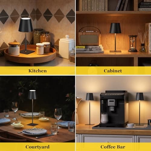 Kakanuo Cordless Rechargeable Table Lamp Black 5000mAh Battery Operated Lamps, 3 Colors Stepless Dimming Touch Lamp for Living Room, Kitchen Counter, Dining, Outdoor Patio, 2 Pack - Thumbnail 6