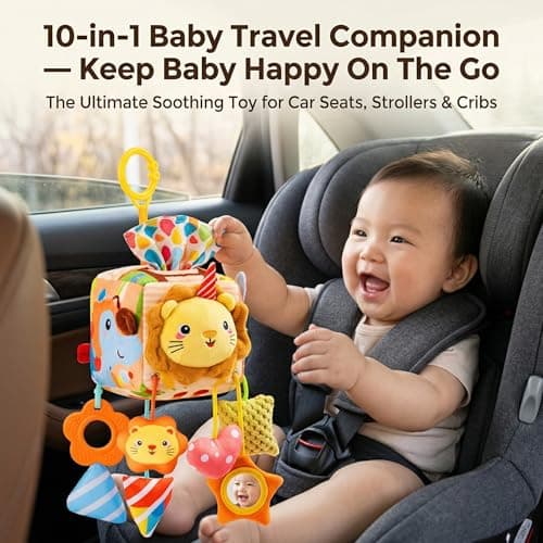 Montessori Toys Baby Tissue Box Toy for 6-12 Months, Car Seat Toys for Babies, Car Seat Hanging Sensory Toys Pulling Play Scarf with Crinkle Textures, Newborn Gifts Toys, Soft Textured Baby Toys​ - Thumbnail 4