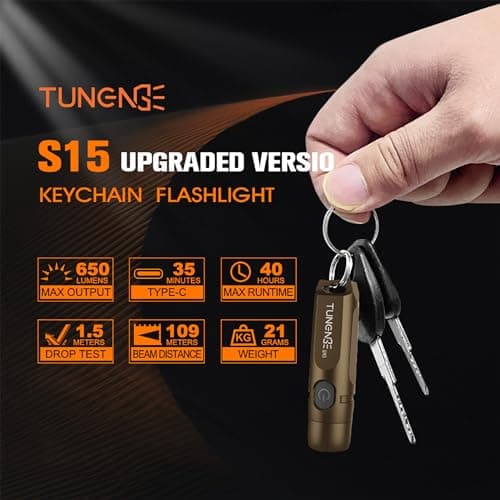 TUNENGE S15 Keychain Flashlight- Super Bright 650 High Lumens,UCB C Rechargeable EDC Pocket Flashlight,Mini Flashlight-Light with Magnetic Suitable for Hiking, Emergency (Brown) - Thumbnail 2