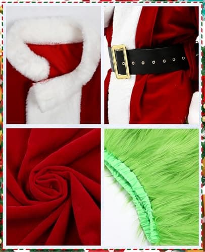 PrettyQueen Christmas Halloween Green Santa Claus Costume Funny Santa Suit for Men Adult Cosplay Costume Xmas Outfit (X-Large) - Thumbnail 5