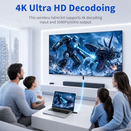 2026 New Wireless HDMI Transmitter and Receiver, 360FT/110M Extender,4K Decode 1080P@60Hz Output,LED Display, 5.8+2.4G Streaming Video/Audio from PC/Laptop/TV Box to Monitor - Thumbnail 6