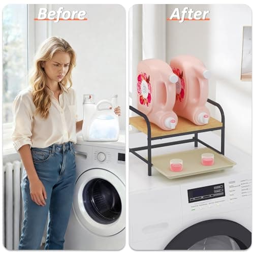 2-in-1 Laundry Detergent Holder & Organizer with Drip Tray, 2-Tier Metal Shelf for Countertop - Soap Dispenser & Storage Stand for Laundry Room, Kitchen, Bathroom, Black - Thumbnail 3