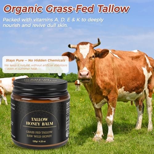 Mokasakiso Beef Tallow for Skin,Tallow and Honey Balm,Organic Grass-Fed Beef Tallow Balm with Honey, Face and Body Moisturizer(120g) - Thumbnail 2