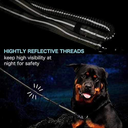 4-6FT Heavy Duty Dog Leashes for Large Dogs, Shock Absorbing Bungee Tactical Leash with 2 Padded Handle, Car Seatbelt and Metal Carabiner Clip, Strong No Pull Dog Leash for Medium - Thumbnail 4