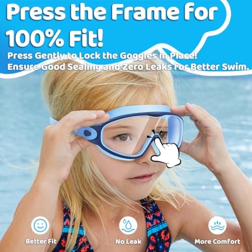 Kids Swim Goggles for 3-15, Kids Goggles with Earplugs& Nose Clip Wide View - Thumbnail 6