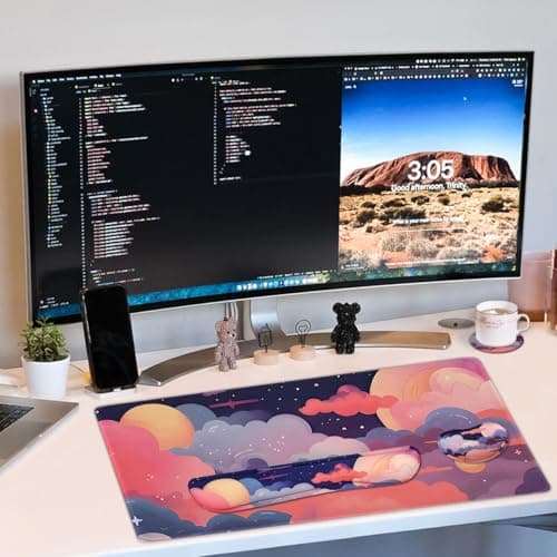 Large Mouse Pad Set, Cute Extended Mouse Pad+Keyboard Wrist Rest Support Desk Pad Memory Foam Ergonomic Easy Typing, 35.4×15.7 in Desk Mat Set for Home Office Study Game - Cloud - Thumbnail 5