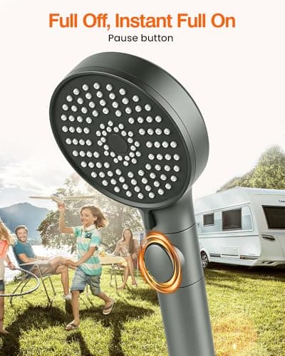 ECOHARV RV Shower Head with Hose, High Pressure Handheld RV Shower Head Replacement with On Off Switch,5 Modes,Power Jet, Camper Shower Head for RV,Travel Trailer,Motorhome,Boat RV Essentials,Gray - Thumbnail 3