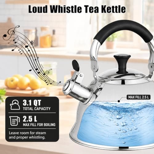 Tinlon Enamel Tea Kettle, 3.1QT Stainless Steel Whistling Stovetop Kettle - Thumbnail 4