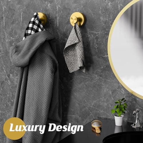 MOTAIPEAK Suction Cup Hooks,No Drill Shower Hooks for Inside Shower,Heavy Duty Towel Hooks for Wall,Bathroom,Kitchen,Glass,Mirror,Tile to Hang Towels,Loofah-Gold(2 Pack) - Thumbnail 6