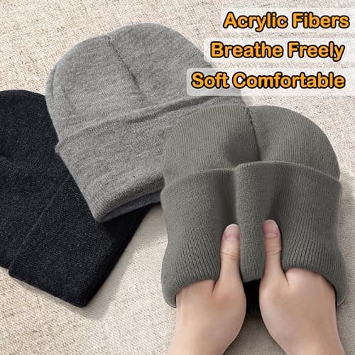 DEBAIY 3Pack Beanies Hats Knitted Caps for Men & Women & Teen (Dark Gray/Medium Gray/Sample Gray) - Thumbnail 2