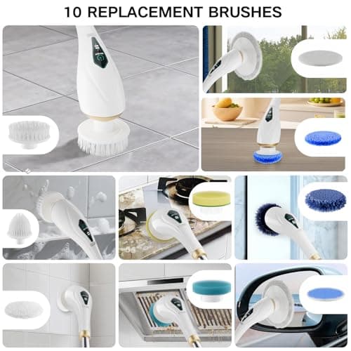 Hofenta Electric Spin Scrubber Cordless Shower Cleaning Brush with 10 Replaceable Brush Heads, Extendable Handle Up to 59", 2 Speed, Waterproof, 2H Cleaning Time for Bathroom Shower Tile Glass Car - Thumbnail 4