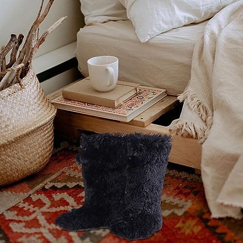 Forfoot Comfort Bootie Slippers for Women Plush Lining House Shoes Mother's Day Gift Black US Women's Boot Slippers Size 5-6 - Thumbnail 3