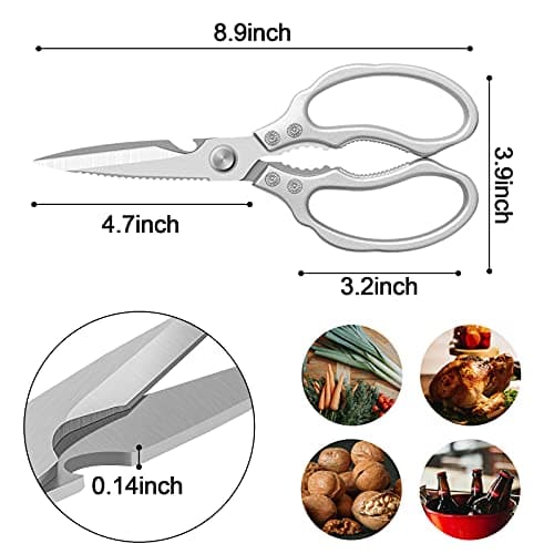 CGBE Kitchen Scissors, Multi-Purpose Kitchen Shears, Heavy Duty Dishwasher Safe Food Scissors for Chicken, Poultry, Fish, Meat & Herbs with Non-Slip Grips - Sliver - Thumbnail 3