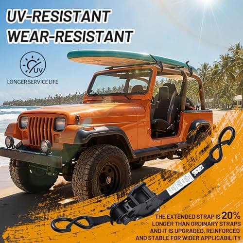 1800LB Retractable Ratchet Straps with Soft Loops(4 Pack), 1" x 12FT Heavy Duty Auto Self Retracting Tie Down Straps for Trucks, Motorcycle, Cargo, Trailer, Moving-Black - Thumbnail 3