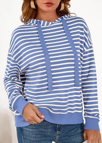 KIRUNDO Womens Striped Hoodies Sweatshirt 2026 Fall Long Sleeve Color Block Drawstring Casual Loose Pullover Top Y2K Clothes(Blue, Small) - Thumbnail 4