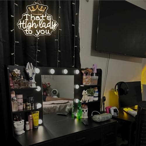 Women Neon Sign Thats High Lady to You Neon Signs for Wall Decor Girl Led Lights Warm White Crown Light Up for Living Room Bedroom Party Girly Room Beauty Salon Makeup Decoration Girls Gifts - Thumbnail 3