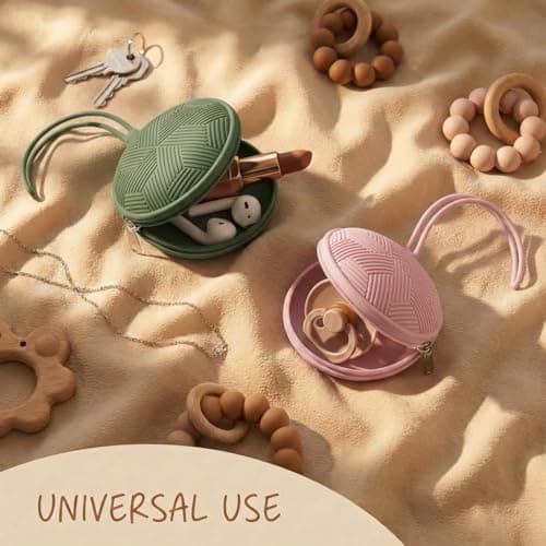 Smlpuame 4 Pack Pacifier Holder Case Set,2 Silicone Portable Pacifier Cover Pouch Bag for Diaper Bags Baby Carriage with 2 Transparent Pacifier Storage Container Box,Easy to Clean,Boho(Green+Pink) - Thumbnail 4
