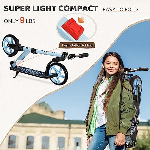 WAYPLUS Kick Scooter for Kids and Teens, Blue, 8-Inch, Foldable, Lightweight, Safety Features, Smooth Ride, Adjustable Height - Thumbnail 2