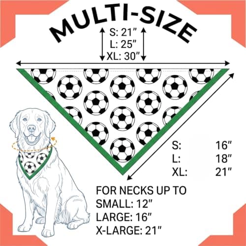 Soccer Pattern Dog Bandana for Large Medium Small Dogs Triangle Dog Neck Bandana for Game Day, Sport Themed Dog Costume Accessories, Green & White Football Style - Thumbnail 6