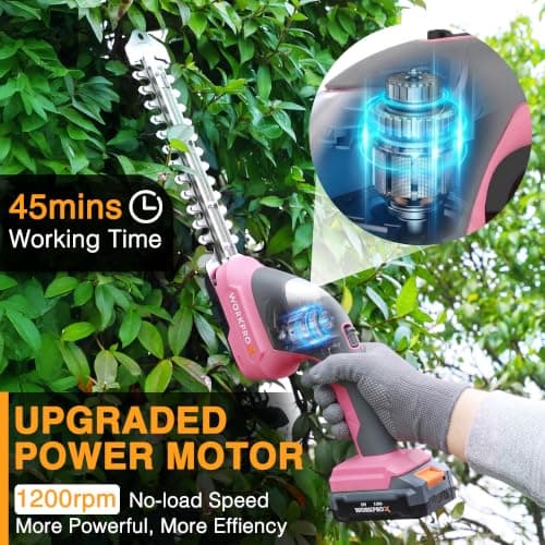 WORKPROX 20V Pink Cordless Grass Shear & Shrubbery Trimmer - 2-in-1 Handheld Electric Grass Trimmer Hedge Shears/Grass Cutter with Tool Bag, Rechargeable Lithium-Ion Battery and Type-C Cable Included - Thumbnail 5