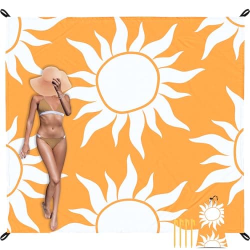 Large Beach Blanket Waterproof Sandproof, 9×10 FT Beach Mat Sand Free for 2-8 Adult with Stakes and Sand Pocket, Foldable Picnic Blankets for Outdoor, Camping Hiking, Vacation Essentials-Boho Sun Rise
