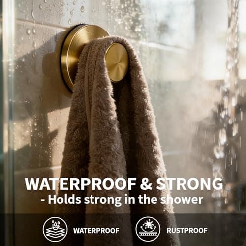 4 Pack 2026 Brushed Gold Suction Cup Hooks for Shower - No Drill Decorative Hooks Hold Towels & Wreaths on Glass Door & Bathroom Mirror - Heavy Duty Waterproof - Thumbnail 4