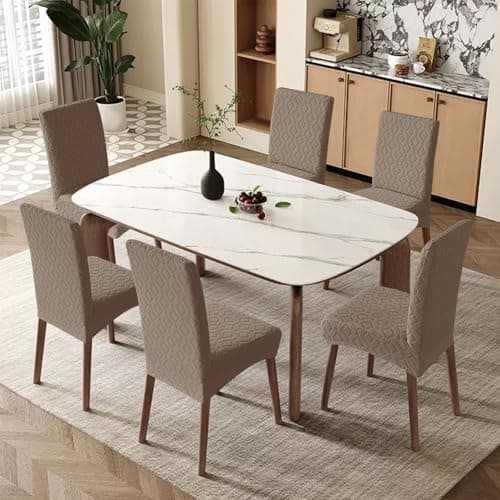Genina Waterproof Chair Covers for Dining Room Set of 6, Removable Washable Chair Slipcover Protectors, Taupe - Thumbnail 2