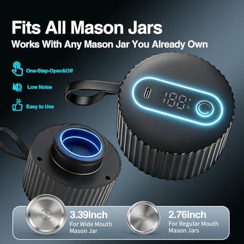 Electric Mason Jar Vacuum Sealer kit 3-in-1 Portable Vacuum Sealing for Jars Lids, Bags & Containers | Ideal for Fresh Produce, Dry Foods, Meats & Meal Prep (Black) - Thumbnail 5