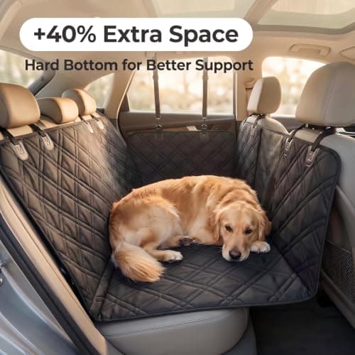 Junpee Hard Bottom Dog Car Seat Cover for Back Seat, 100% Waterproof Faux Leather with Non-Slip Base, Back Seat Extender with Mesh Window, Safe for Cars SUVs Trucks - Thumbnail 3