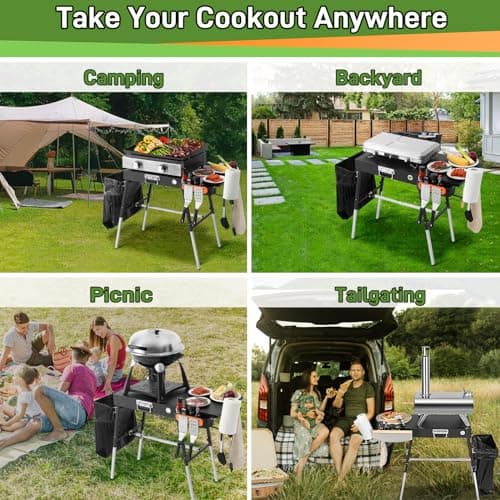 AOKEMAi Grill Tables for Outside, Blackstone Griddle Stand with Trash Holder - Fit 17” or 22” Other Tabletop Grill, Folding Portable Ninja Grill Stand& Blackstone Table for Outdoor Tailgate, Camping - Thumbnail 6