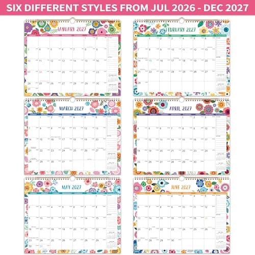 2026-2027 Wall Calendar - Wall Calendar 2026-2027, 15" x 11.5", JUL.2026 -DEC.2027, 18 Monthly Calendar 26-27, Hanging Hook - Clorful Floral - Thumbnail 6
