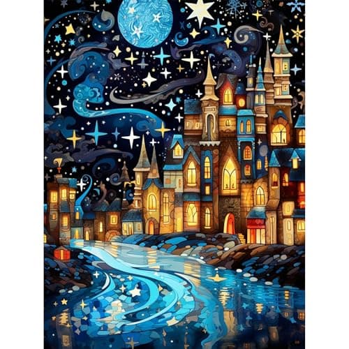 Lophomie Diamond Art Kits for Adults, 5D DIY Starry Night Diamond Painting Kits for Adults Beginners, Diamond Dots Kits Gem Arts Crafts for Home Wall Decor 12x16 Inch - Image 1