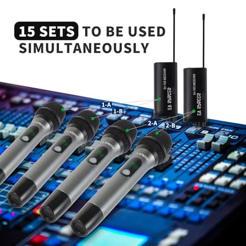 Rechargeable Wireless Microphone System - Dual UHF Metal Handheld Mics for Karaoke, Weddings, Parties, Speeches - Long Range (200ft), Cordless Dynamic Mic Kit, Plug and Play (Single Microphone Set) - Thumbnail 6