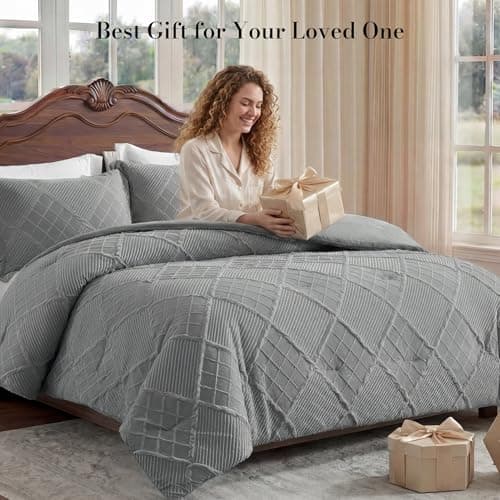 Amélie Home Twin Comforter Set, 2 Piece Grey Jacquard Bedding Set with 1 Pillow case, Soft Microfiber Diamond Design, Lightweight All-Season for Bedroom & Dorm - Thumbnail 5