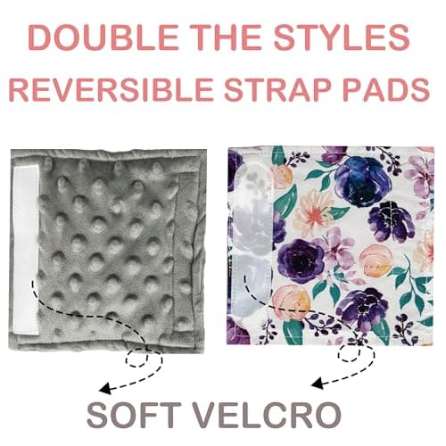 Baby Car Seat Neck Cover, Car Seat Strap Cover, Seat Belt Cushions Pads, Shoulder Strap Protectors, Reversible Pram Harness Covers in Minky Floral, Baby Neck Pad Protector - Thumbnail 2
