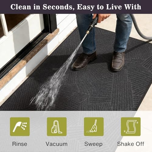 BelleCosy Heavy Duty Front Door Mat Indoor Outdoor, 4′ x 6′ Non Slip Waterproof Commercial Floor Mat for Entrance, Grid-Pattern Dirt Trapping Low Profile Entryway Rug for High Traffic Areas, Garage - Thumbnail 5