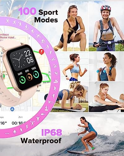 Quican Smart Watches for Women, 1.8 Inches Fitness Tracker with Alexa Built-in & Bluetooth Calling, Compatible with Android iPhone, Waterproof, Heart Rate Sleep Monitor, Includes 2 Bands - Light Pink - Thumbnail 6