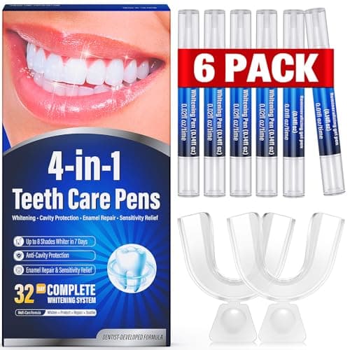 Teeth Whitening Pen Kit - 35% Carbamide Peroxide, Stain Removal, 4 Whitening Pens + 2 Remineralizing Pens, Enamel Repair, Anti-Cavity, Sensitive Teeth Care, 6 x 0.14 fl oz (Spearmint) - Image 1