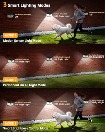 Aootek New Solar Motion Sensor Lights 120 LEDs with Lights Reflector,270° Wide Angle, IP65 Waterproof, Step Lights for Front Door, Yard, Garage, Deck (Black, Daylight White, 4-Pack) - Thumbnail 3