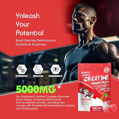 NSF Certified Creatine Gummy - Creatine Monohydrate Gummies 5000mg for Men & Women -120 Gummies Advanced Formula, Muscle Strength, Muscle Builder, Energy Boost, Pre-Workout Supplement-Strawberry - Thumbnail 4