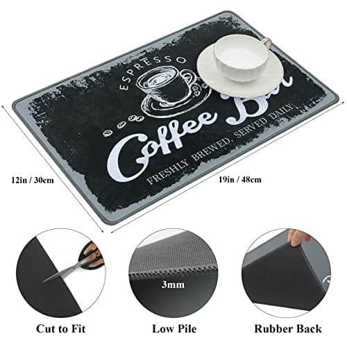 SHACOS Coffee Mat 2-Pack 12x19 Inch Absorbent Non Slip Coffee Maker Mats for Countertop Coffee Bar Accessories Dish Drying Mat Waterproof Heat Resistant, Vintage Black - Thumbnail 2