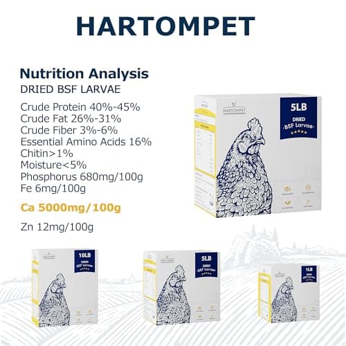 HARTOMPET Chicken Feed Dried Black Soldier Fly Larvae, 10LB Natural Poultry Treat, 85X Calcium vs Mealworms for Laying & Molting Hens, Nutrient-Rich Feed for Ducks & Wild Birds, Reptiles - Thumbnail 2