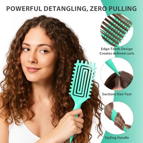 Inpoipsor Curly Hair Brush, Curl Defining Brush for Women and Men, Effortless Detangling and Shaping for Curls, Waves and Coils, Reduces Pulling, Smooth Results (Green) - Thumbnail 2