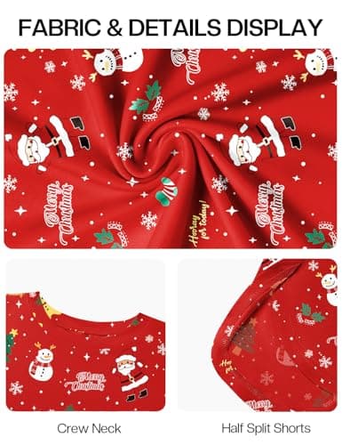 JUSTFASHIONNOW Womens Christmas Pajama Sets Long Sleeve Top and Split Shorts Holiday Lounge Set Loungewear Crew Neck Snowman Print Sleepwear Soft Pjs Xmas Winter Cute Outfits (Red, Small) - Thumbnail 6