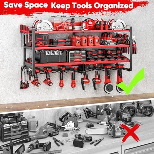 POKIPO Upgrade Large power tool organizer Wall Mount,4 Layers Heavy Duty Metal Loads 400lbs Power Tool Hanger Shelf Battery Storage with 8 Cordless Drill Bit Holder,Utility Racks for Garage Tool Room - Thumbnail 5