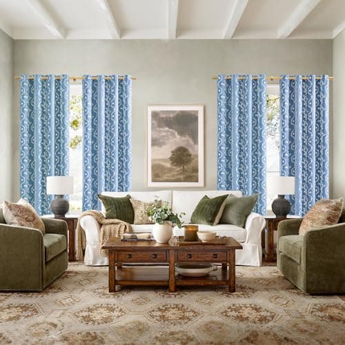 LIMON HOME Blue Blackout Curtains 90 Inch Length Boho Cute Curtain for Living Room - Thumbnail 4