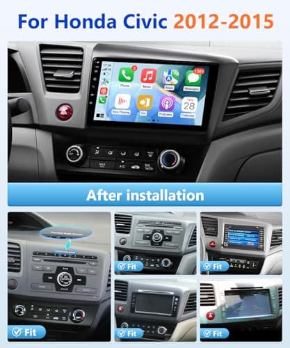 Wadpon 8Core 2G + 64G Android Car Radio for Honda Civic 2012 2013 2014 2015 Carplay Android Auto, 9 Inch Touch Screen Car Stereo Multimedia Player Head Unit GPS FM SWC Backup Camera MIC CANBUS - Thumbnail 2