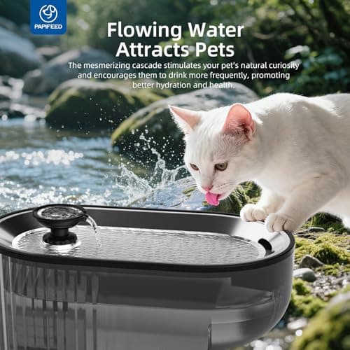 Cat Water Fountain Stainless Steel with a Silicone Mat, 84oz/2.5L Automatic Cat Water Fountain with Water Level Window and LED Light, Quiet Low Power Cat Water Bowl & Cat Water Dispenser(Black) - Thumbnail 4