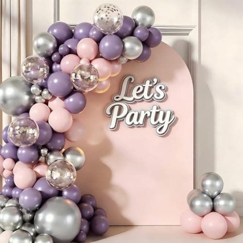 Butterfly Balloon Garland Arch Kit, 160 Pcs Pink Purple Silver Gold Confetti Balloons for Lavender Valentine Wedding Baby Shower Garden Girls Women Birthday Party Decorations - Image 1