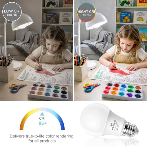 hansang A19 LED Light Bulbs, 60W Equivalent, Daylight 5000K E26 LED Bulb, Efficient 9W, 800 Lumens, 120V, CRI 85, Eye-Friendly for Bedroom Living Room, Non-Dimmable, 6 Pack - Thumbnail 6